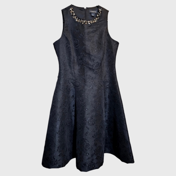 Liz Claiborne rose pattern black dress with bling neckline. Size 4 - Picture 1 of 5